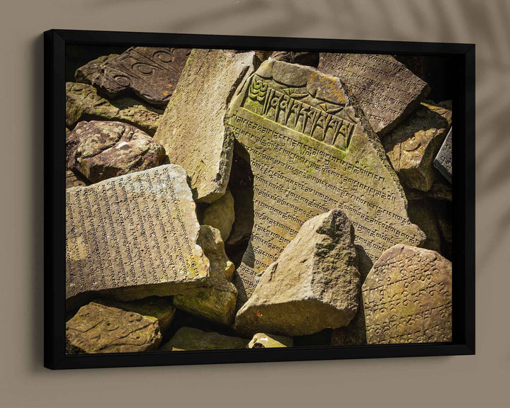 Buddhist Mantra Stones Framed Print, Canvas, Poster