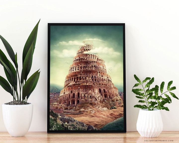 Tower of Babel Framed Print, Canvas, Poster | Babylon | Sumerian | Assyrian | Akkadian | Mesopotamian | Biblical | Ancient Wall Art Décor