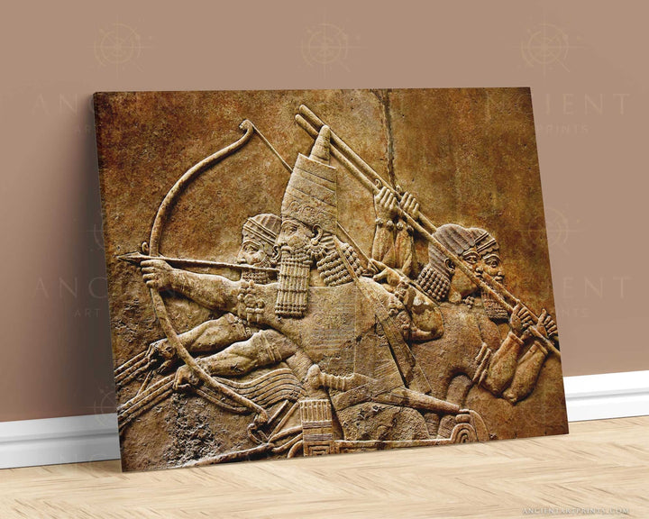 Ashurbanipal Lion Hunt Chariot Framed Print, Canvas, Poster | Babylon | Sumerian | Assyrian | Akkadian | Mesopotamian | Ancient Wall Art