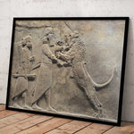 Lion Hunt of Ashurbanipal Framed Print, Canvas, Poster | Assyrian | Babylon | Akkadian | Mesopotamian | Sumerian | Ancient Wall Art Décor