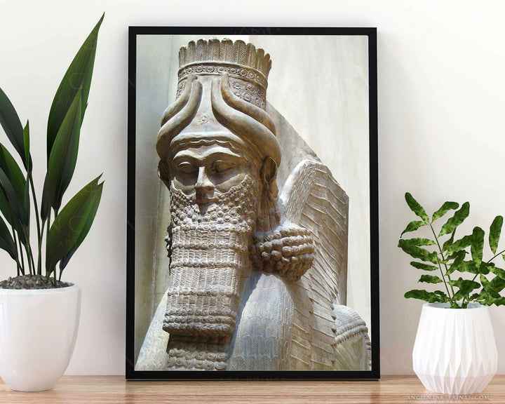 Lamassu Winged Bull Framed Print, Canvas, Poster | Assyrian | Babylon | Akkadian | Mesopotamian | Sumerian | Ancient History Wall Art Décor