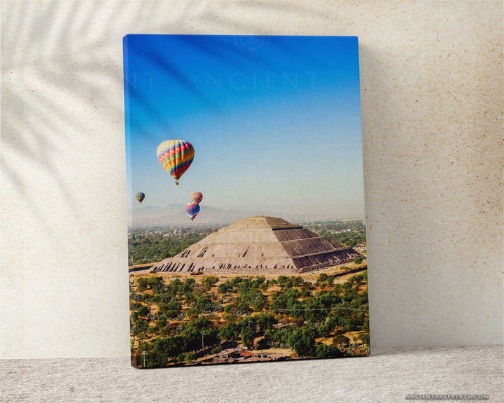 Pyramid of the Sun Framed Print, Canvas, Poster | Mexico | Teotihuacan | Aztec | Mayans | Ancient | Hot Air Balloon | Ancient Wall Art Décor