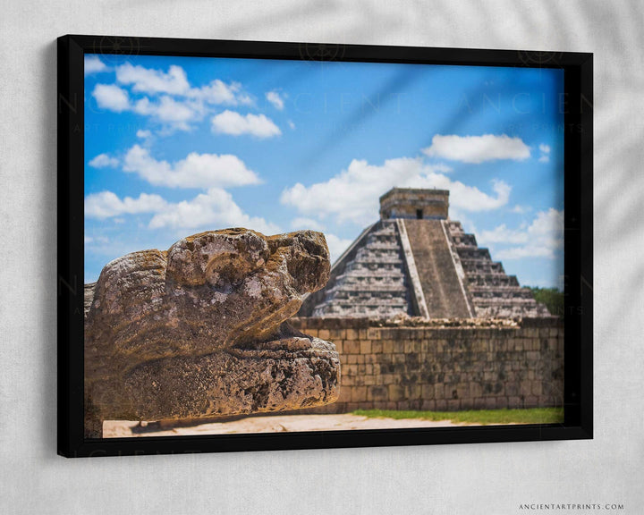 Chichen Itza Pyramid & Feathered Serpent Framed Print, Canvas, Poster | Mexico | Yucatan | Engineering | Aztec | Mayans | Wall Art Décor