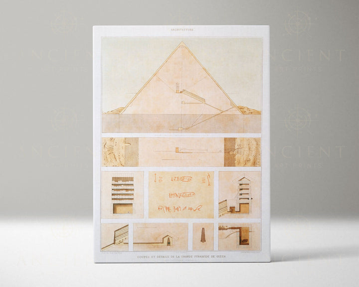 Pyramids of Giza: Engineering Sections & Details Framed Print, Canvas, Poster | Egypt | Architecture | Survey | Ancient Wall Art Décor