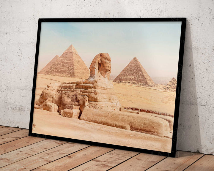 The Sphinx & Pyramids of Giza Framed Print, Canvas, Poster | Egypt | Egyptian | Pharaoh | Africa | Lion | Leo | Ancient Wall Art Décor