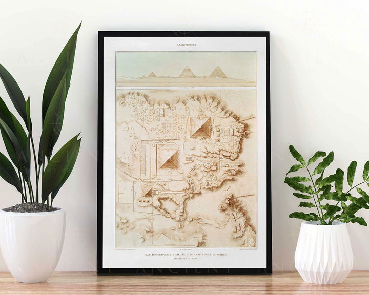 Topographical Map: Pyramids of Giza Framed Print, Canvas, Poster | Egypt | Architecture | Survey | Engineering | Ancient Wall Art Décor