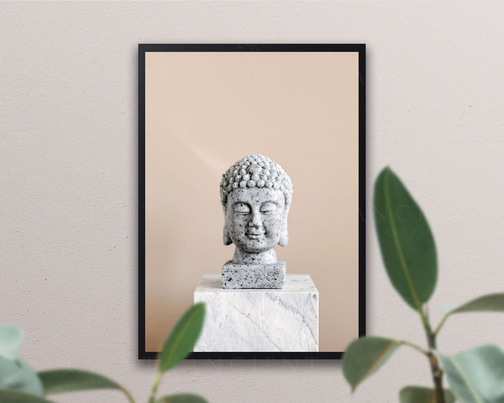Marble Statue of Buddha Bust Framed Print, Canvas, Poster | Oriental | Thailand | China | Japan | Buddhist | Buddhism | Wall Art Décor