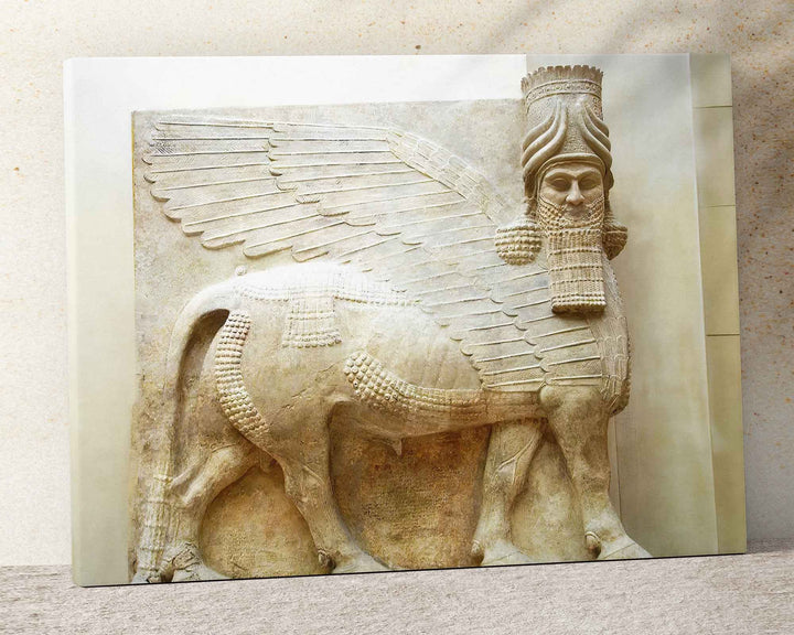 Lamassu Winged Bull Statue Framed Print, Canvas, Poster | Assyrian | Babylon | Akkadian | Mesopotamian | Ancient | Sumerian | Wall Art Décor