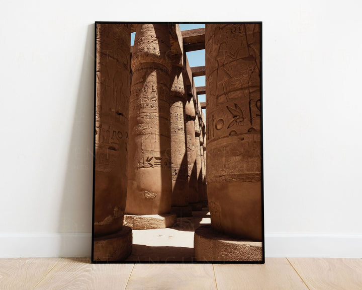 Shadows of Karnak, Luxor Framed Print, Canvas, Poster | Egypt | Egyptian | Temple | Africa | Ankh | Hieroglyphs | Ancient Wall Art Décor
