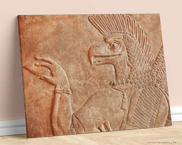 Winged Genie Apkallu Eagle Deity Framed Print, Canvas, Poster | Assyrian | Babylon | Akkadian | Mesopotamian | Sumerian | Wall Art Décor