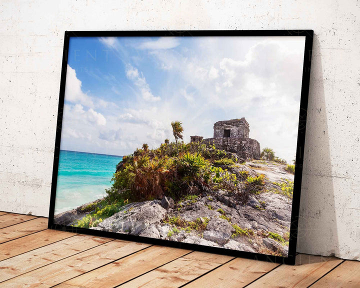 Tulum Ruins Beach View Framed Print, Canvas, Poster | Mexico | Aztec | Mayan | Landscape | Jungle | Beach | Mythology Ancient Wall Art Décor