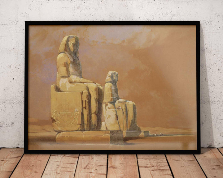Colossi of Memnon Water Painting Framed Print, Canvas, Poster | Egypt | Statue | God | Pharaoh | Amenhotep | Roman | Ancient Wall Art Décor